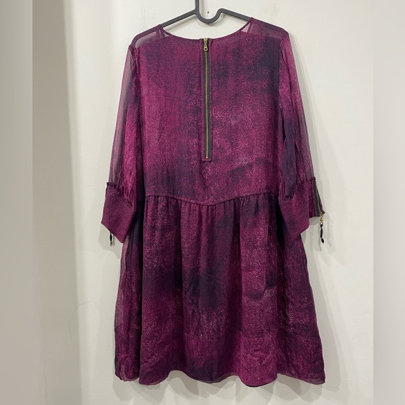 Whistles Silk Midi Dress Fully Lined i Plum Purple Reptile Patter 3/4 sleeve 6 - Picture 2 of 12